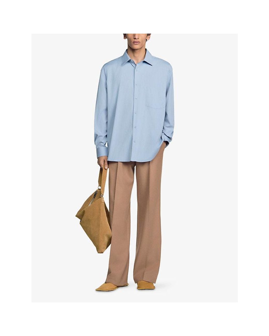 Sandro Blue Oversized Long-Sleeve Stretch Cotton-Blend Shirt for men