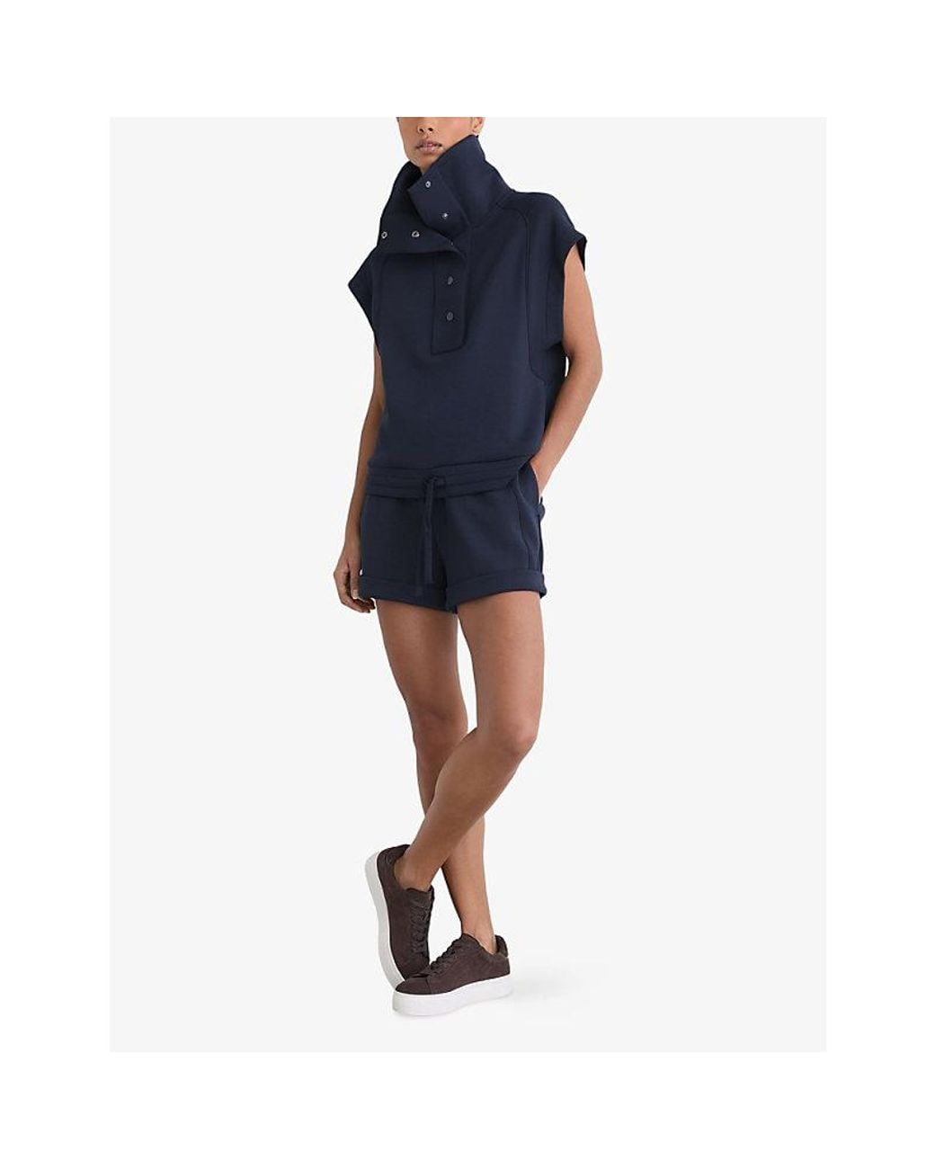 Reiss Blue Phoebe Funnel-Neck Jersey Top