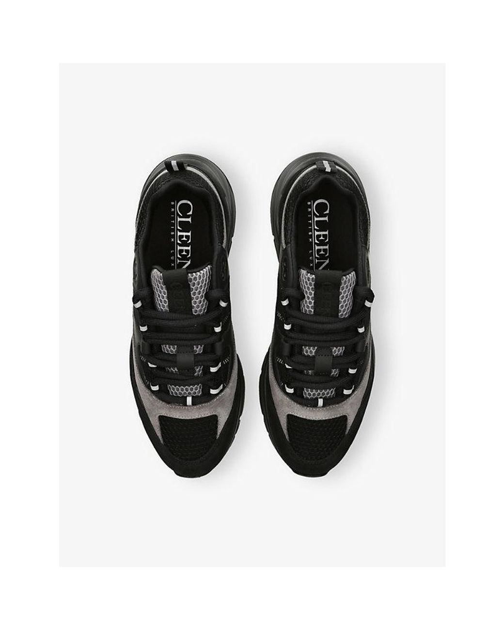 Cleens Black Aero Runner Leather, Suede And Mesh Trainers for men