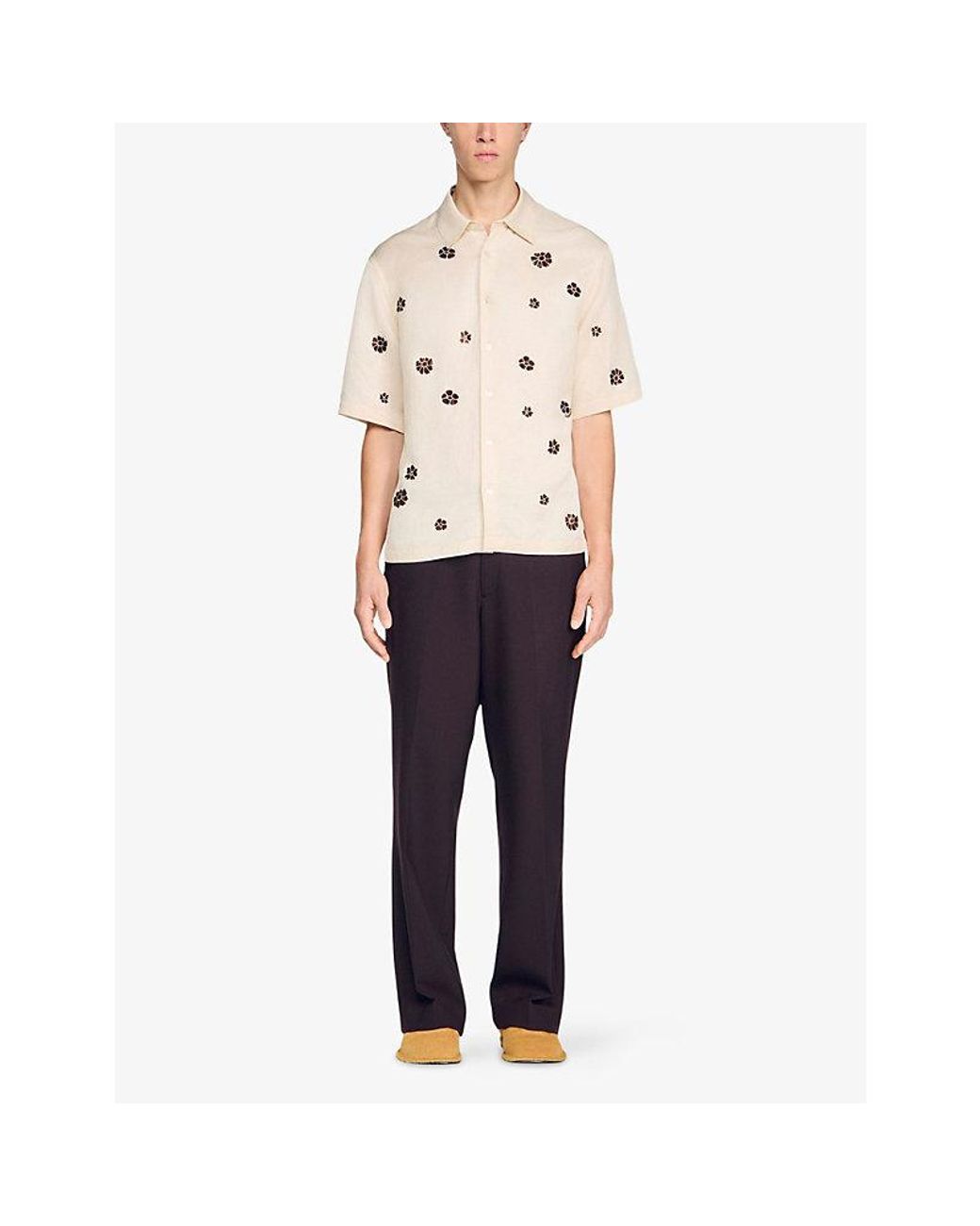 Sandro Natural Floral-Flocked Relaxed-Fit Woven Shirt for men