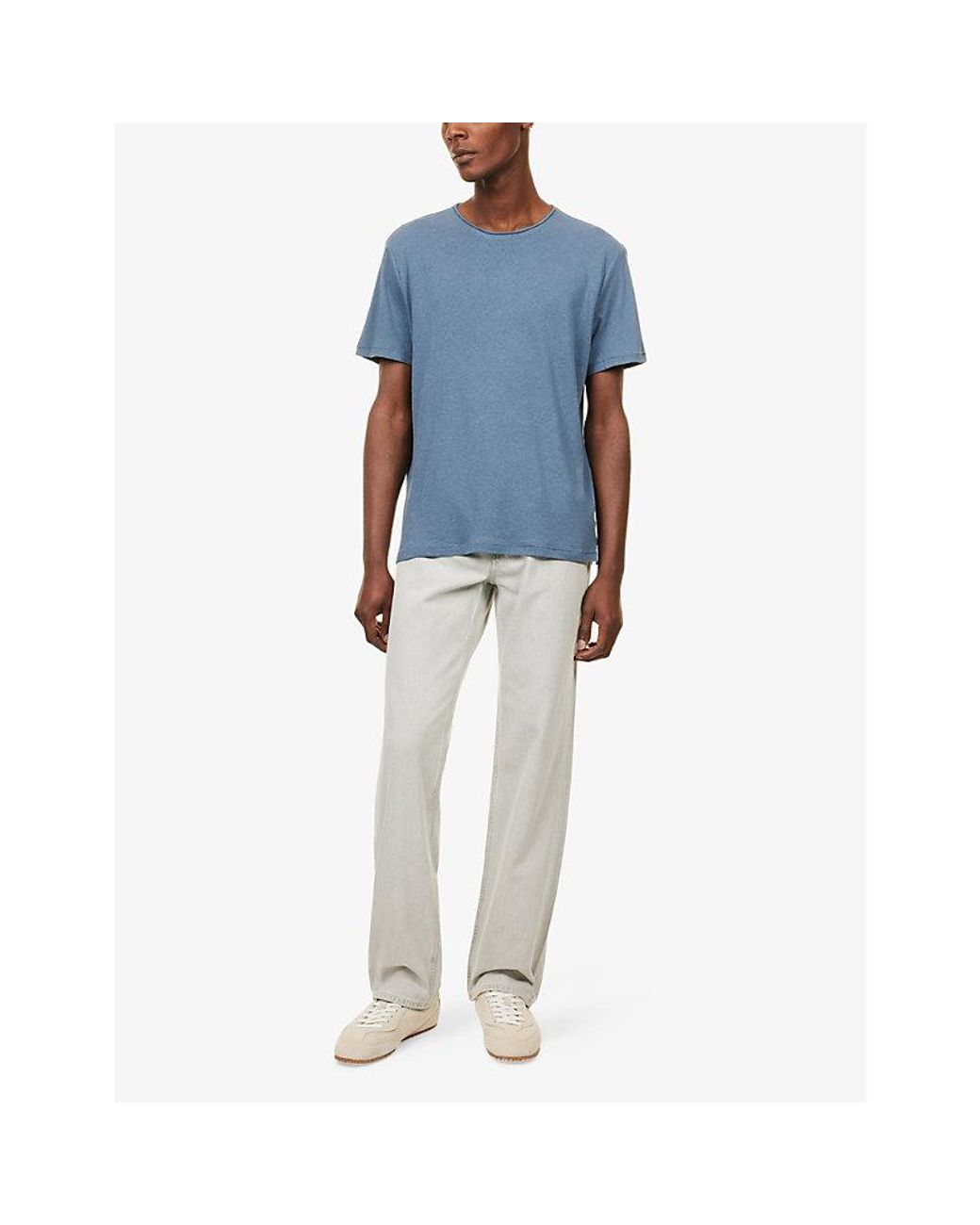 PAIGE Blue Monroe Short-Sleeve Cotton And Linen-Blend T-Shirt for men