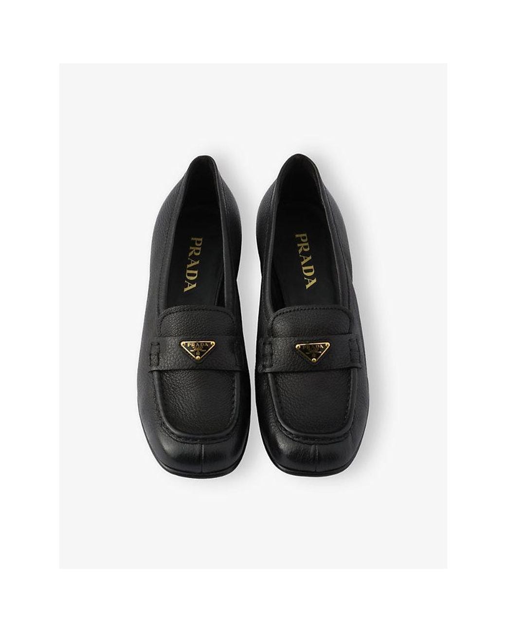 Prada Black Leather Block Heel Loafers