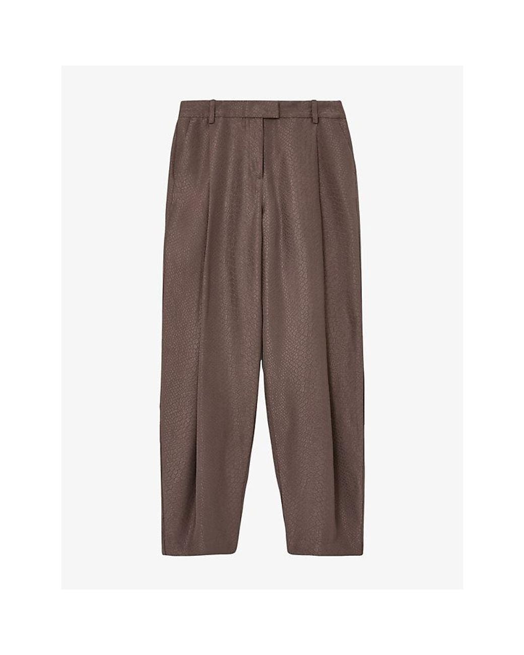 Reiss Brown Pleated Barrel-Leg Crepe Trousers