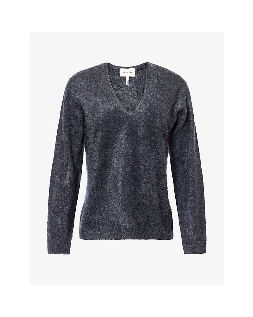 ME+EM Blue V-Neck Brushed Cashmere Jumper