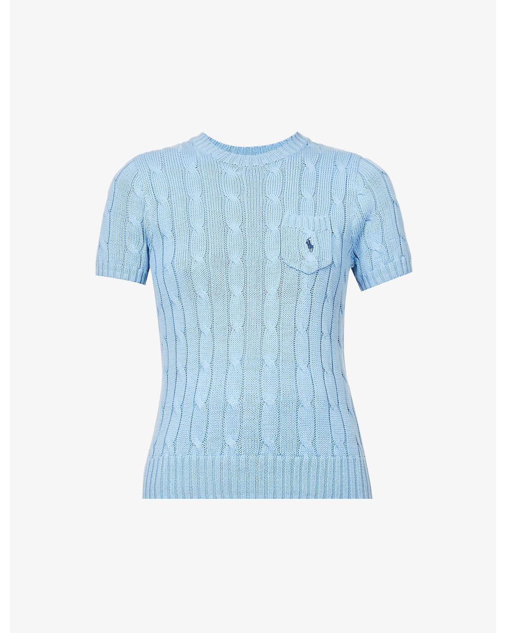 Polo Ralph Lauren Cable Knitdetail Cotton Knitted Top in Blue Lyst