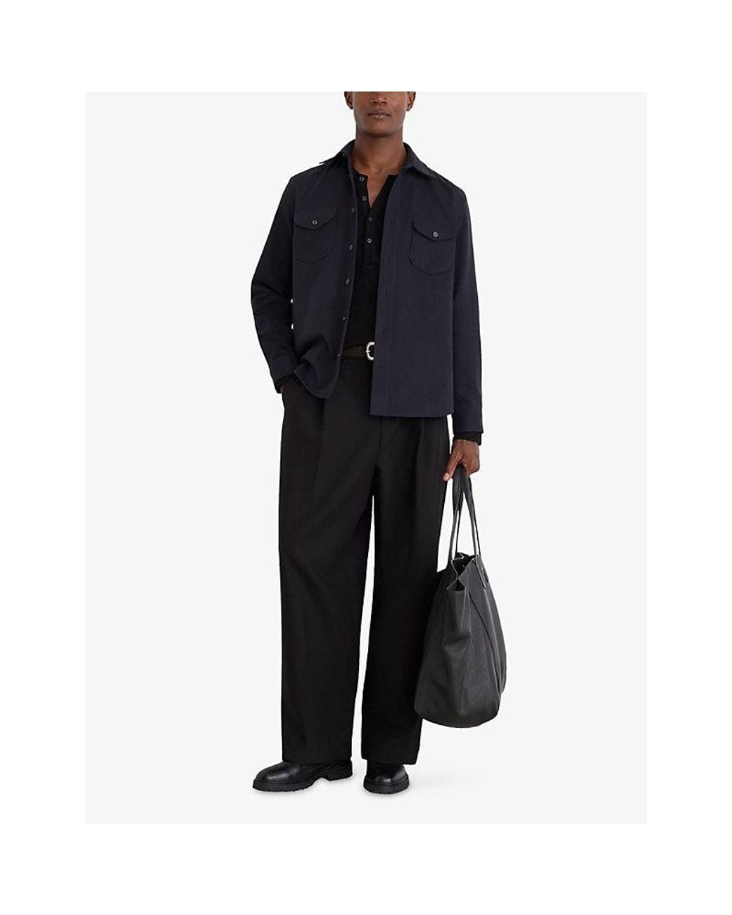Reiss Blue Astra Flap-Pocket Cotton-Twill Shirt for men