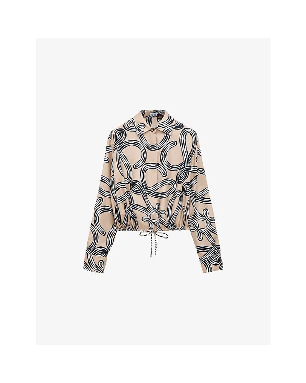 Loewe White X Paula's Ibiza Anagram-Print Drawstring-Hem Silk Shirt