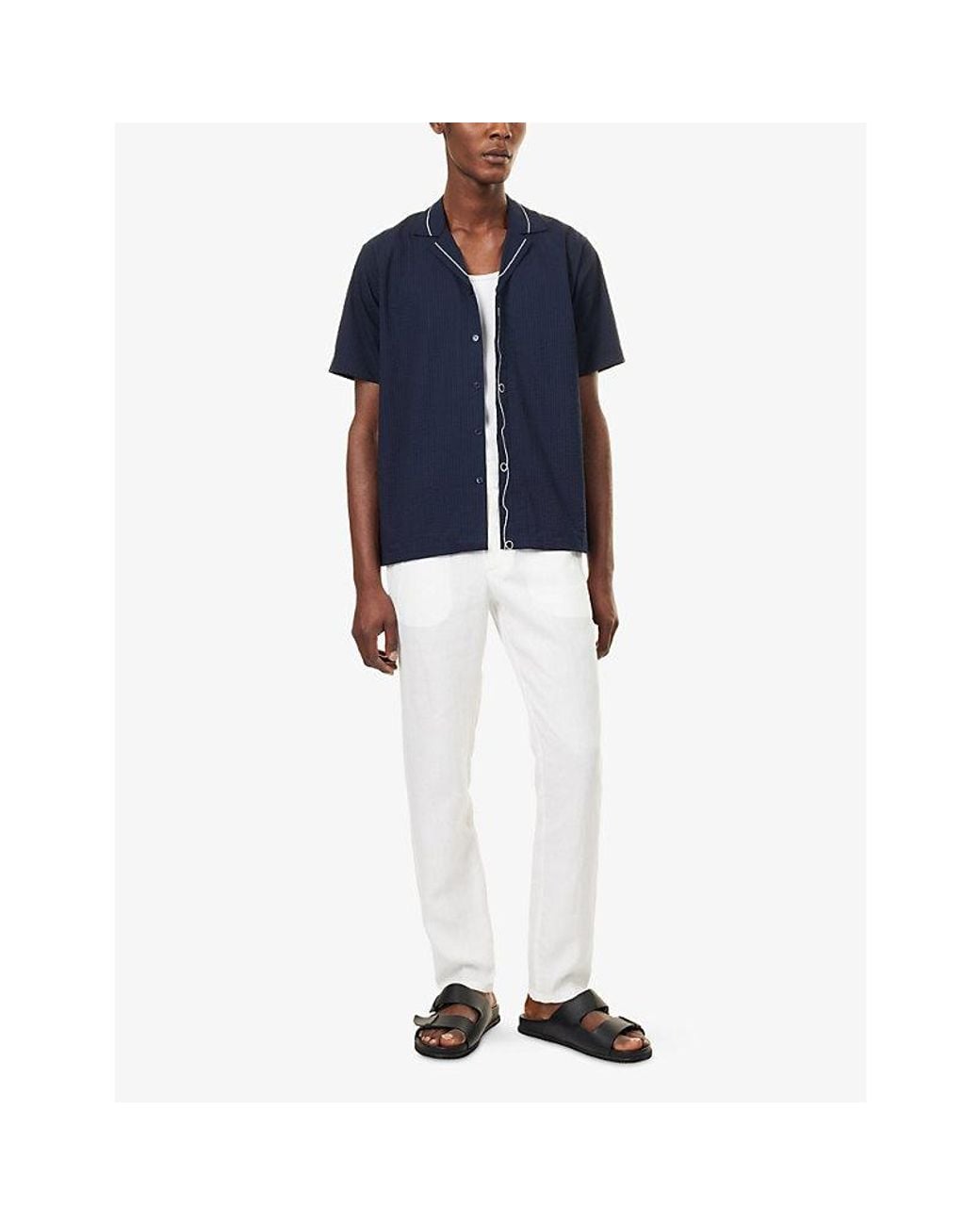 Orlebar Brown Blue Maitan Embroidered Cotton Shirt for men