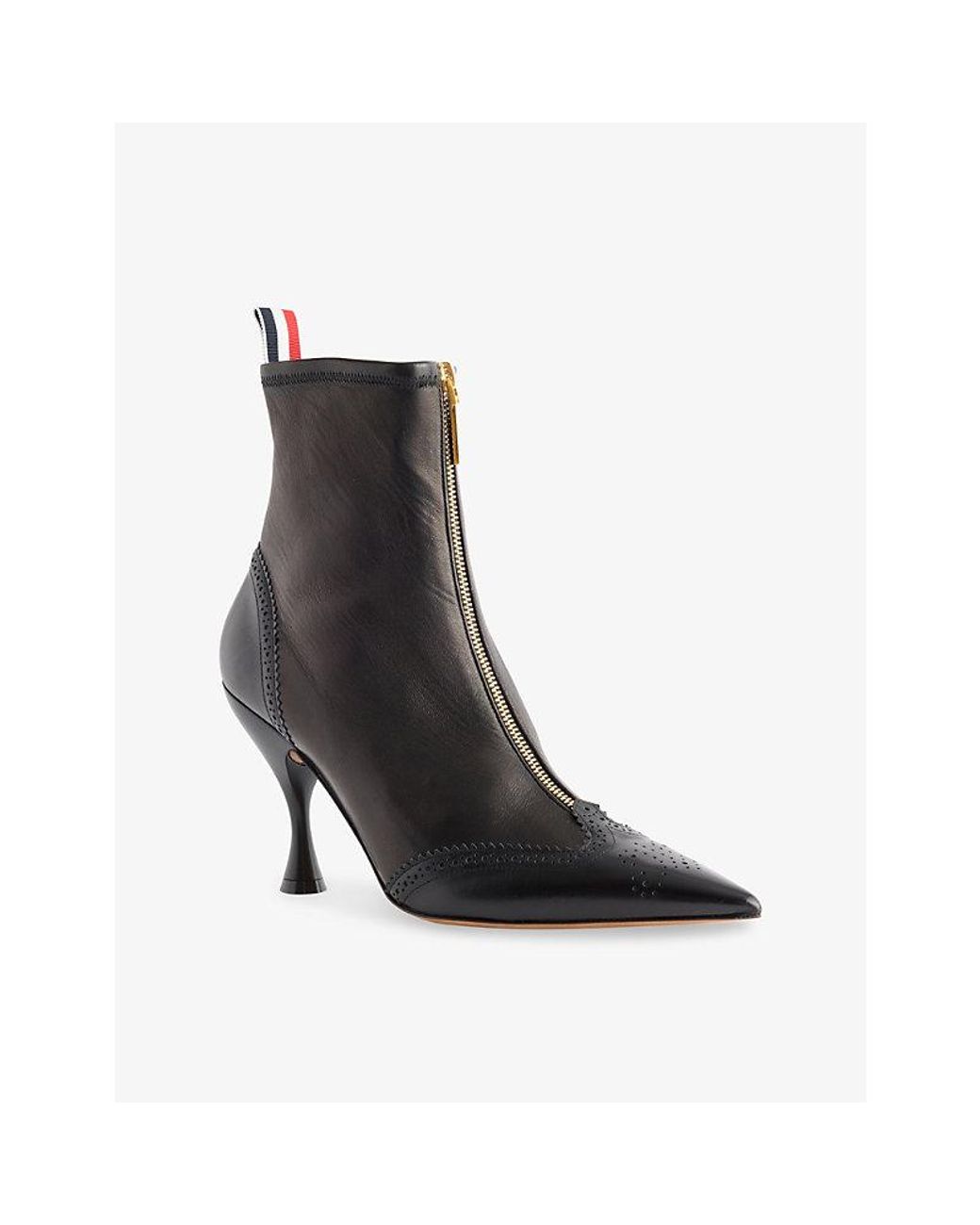 Thom Browne Black Wingtip Leather Heeled Ankle Boots
