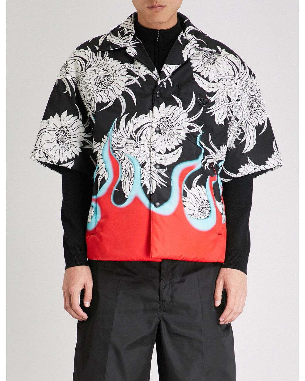 Prada Floral Flame-print Padded Nylon Shirt for Men | Lyst