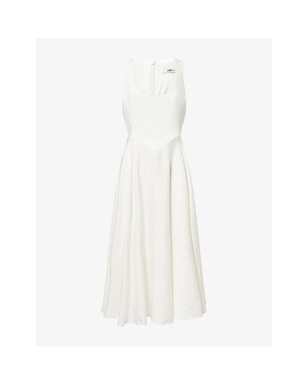 Odd Muse White Scoop-Neck Cinched Woven Midi Dress