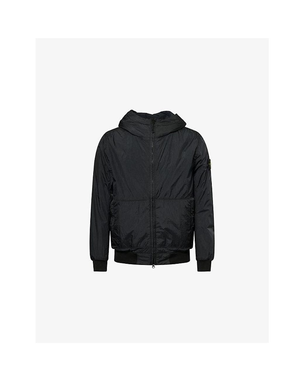 Stone Island Black Compass-Logo Crinkle Reps Hooded Woven Jacket for men