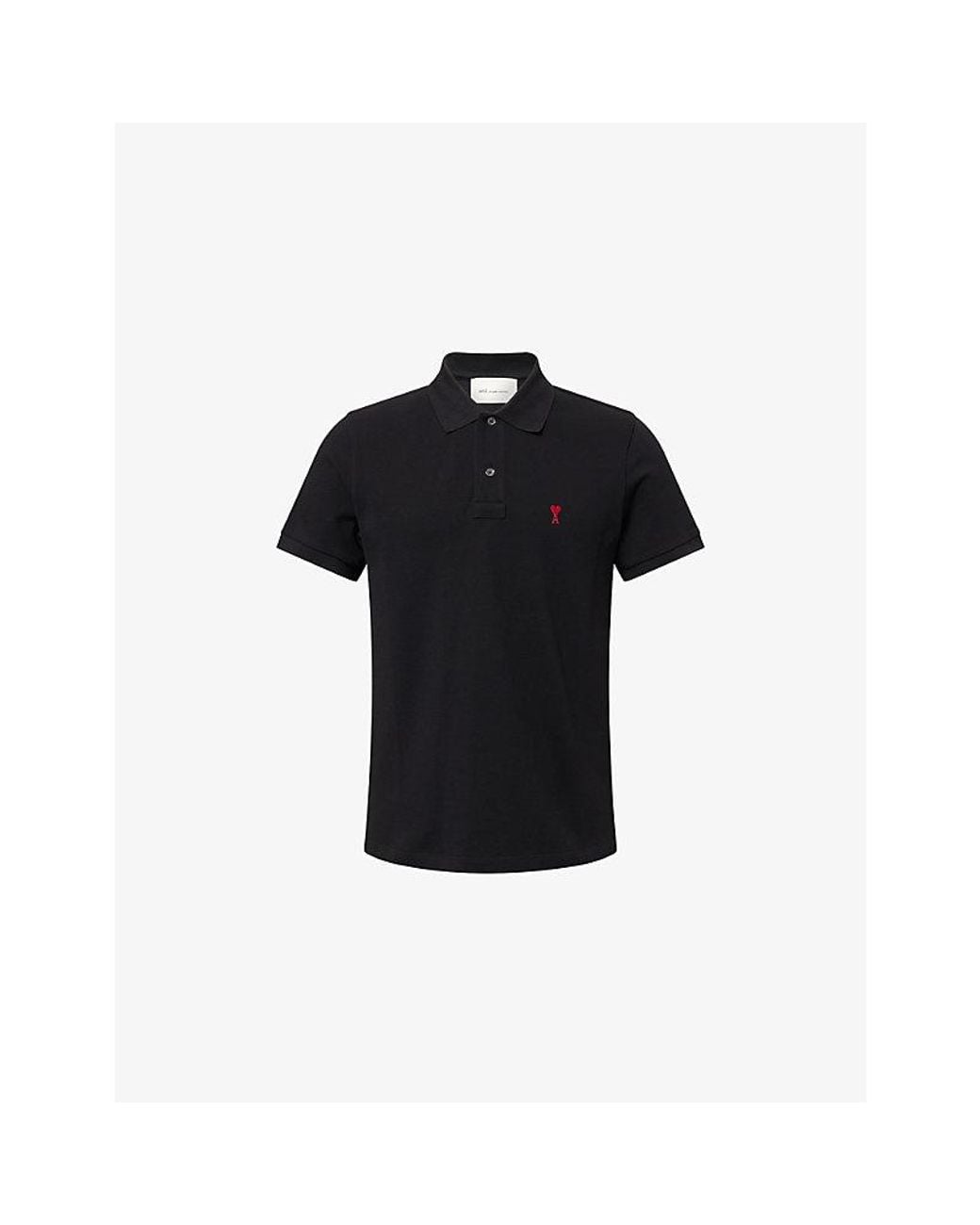 AMI Black Logo-Embroidered Cotton Polo T-Shirt for men