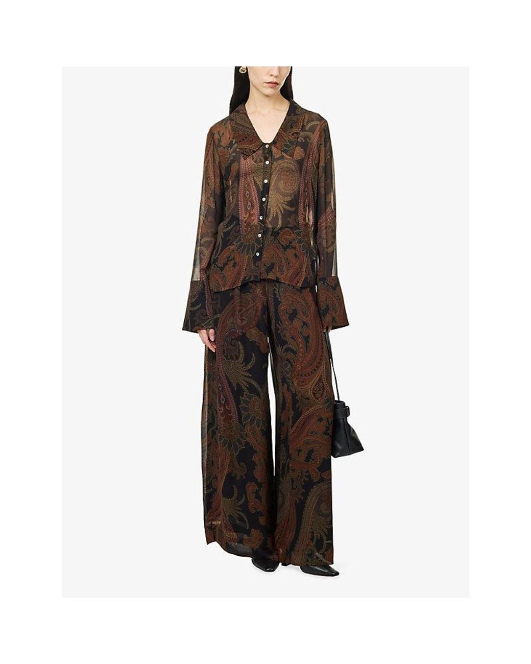 PAIGE Brown Rosalinda Paisley-Pattern Georgette Blouse