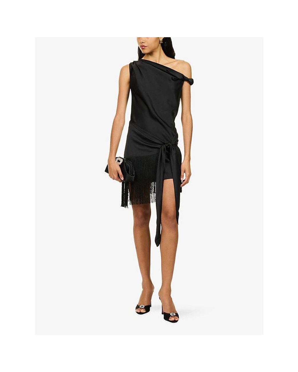 Anna October Black Batty Draped Satin Mini Dress