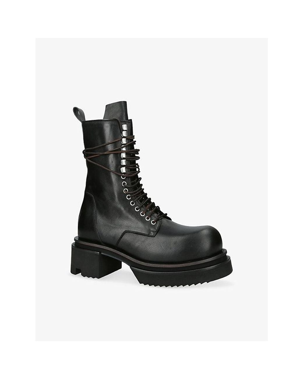Rick Owens Black Bogun Leather Block-Heel Boots for men