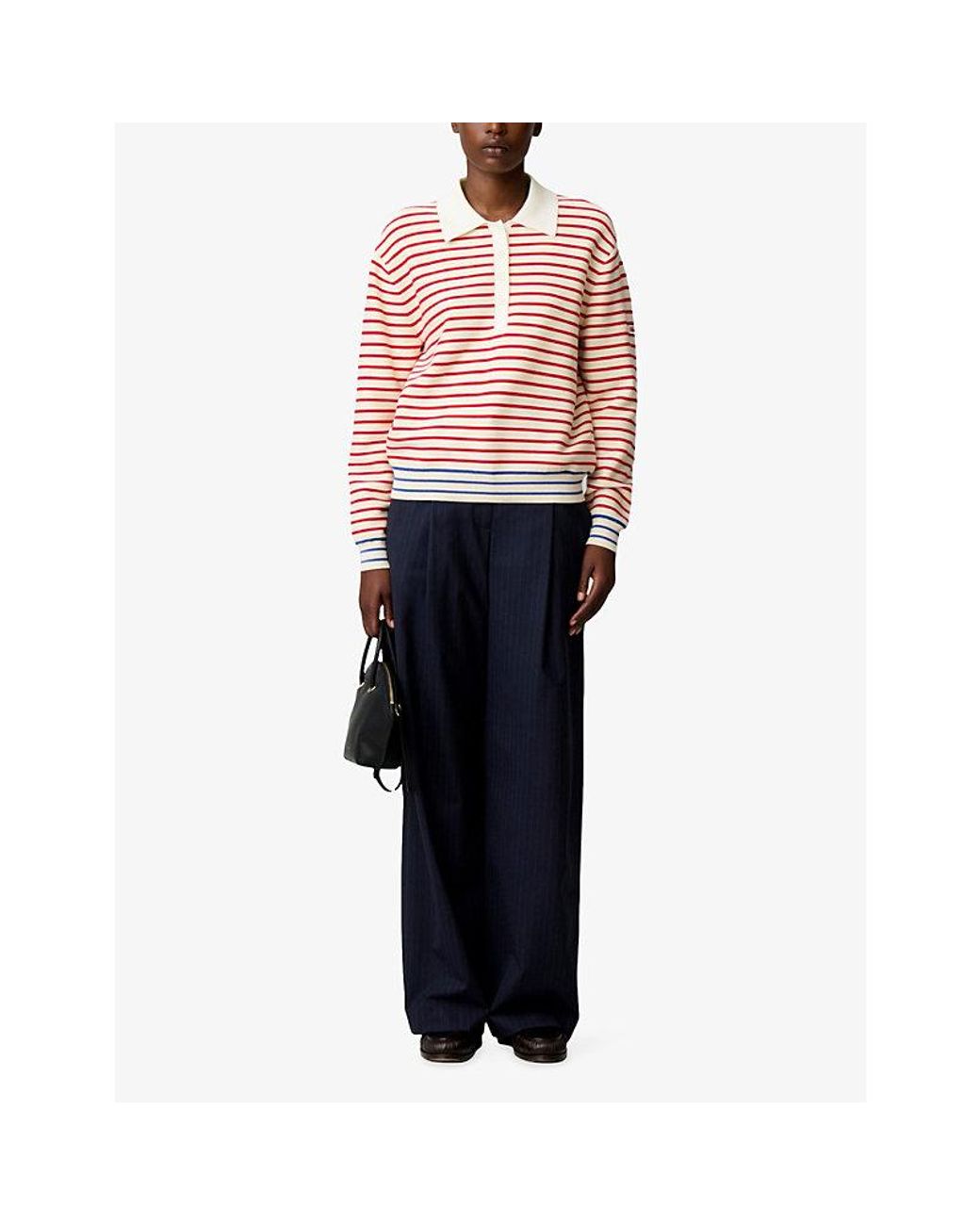 Claudie Pierlot Red Striped Polo-Neck Knitted Jumper