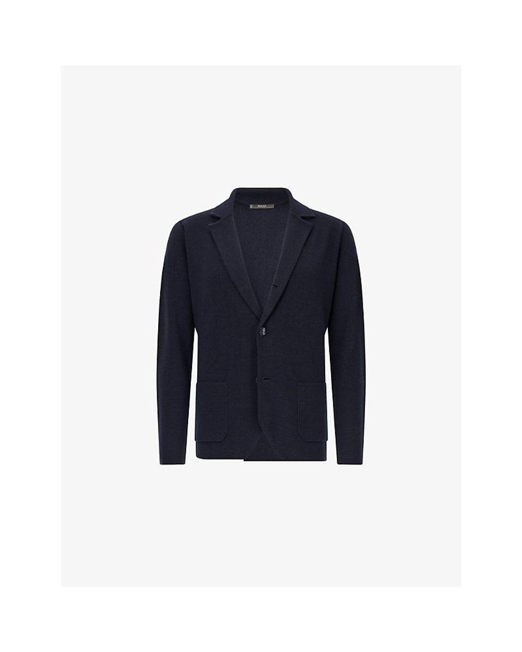 Boggi Blue Collared Single-Breasted Wool Jacket for men