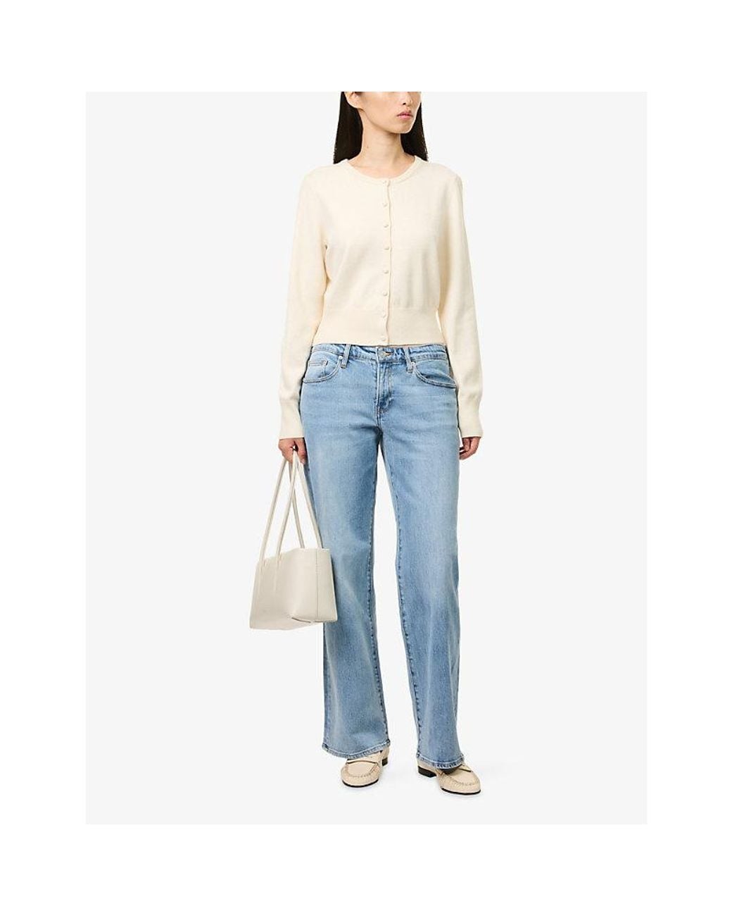 GOOD AMERICAN White The Fine Knit Cropped Cardigan