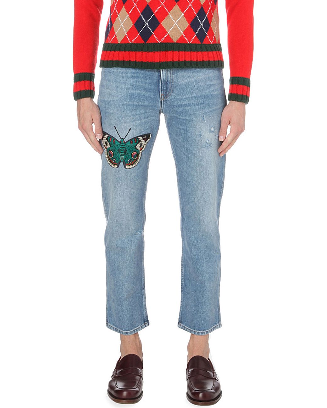 Gucci Butterfly-embroidered Regular-fit Straight Jeans in Blue for |