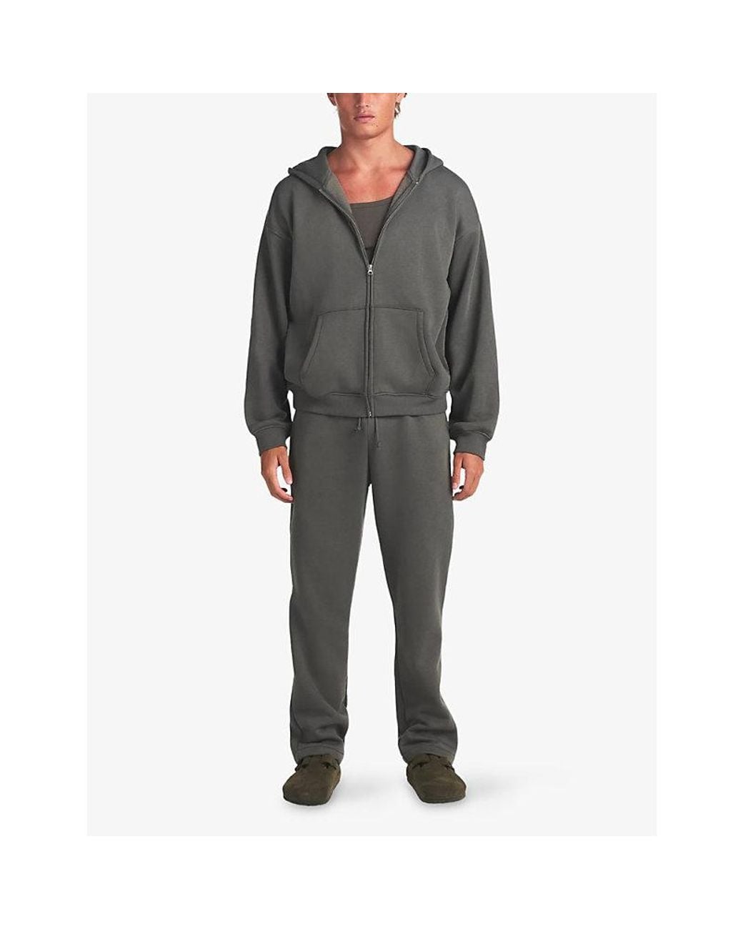 Skims Gray Fleece Lounge Relaxed Zip Cotton-Jersey Hoody for men