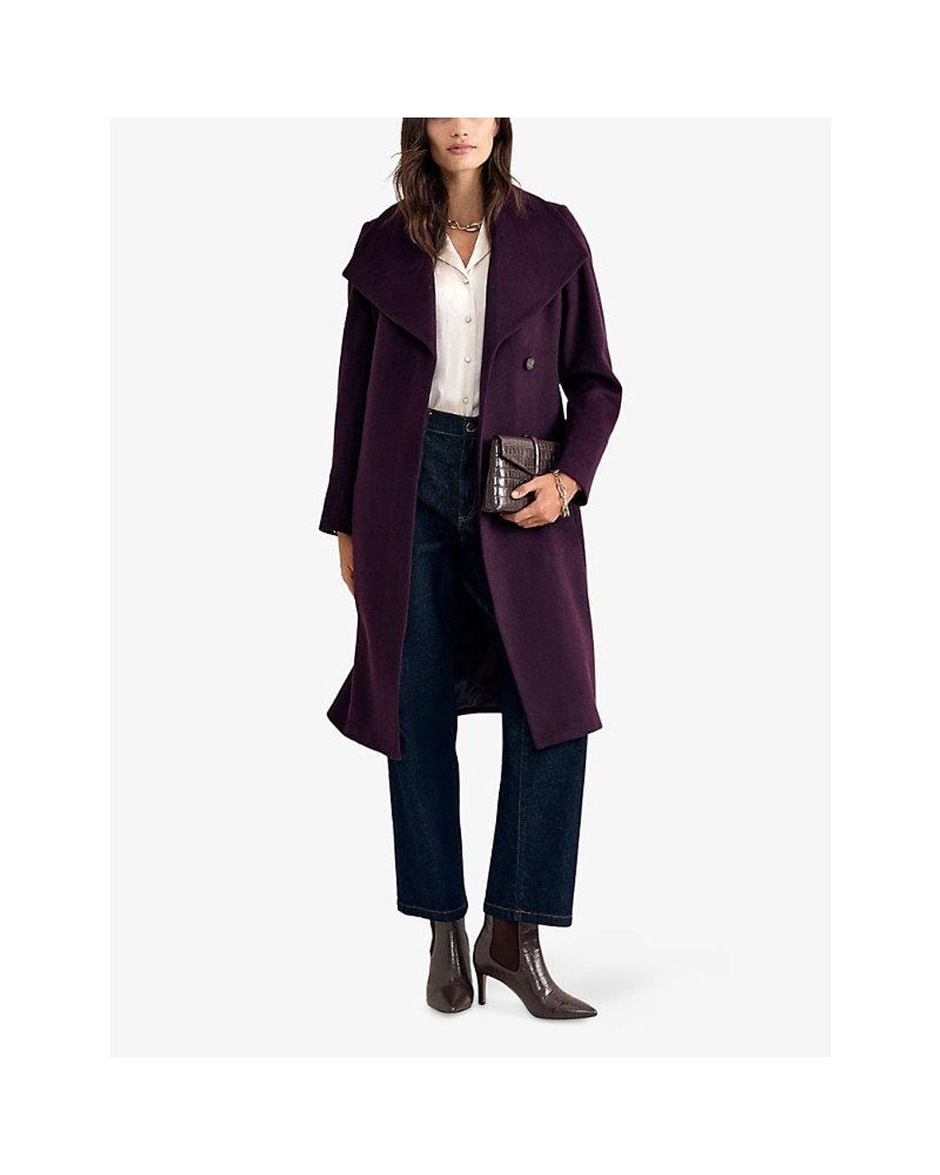 Phase Eight Purple Nicci Belted-Waist Wool-Blend Coat