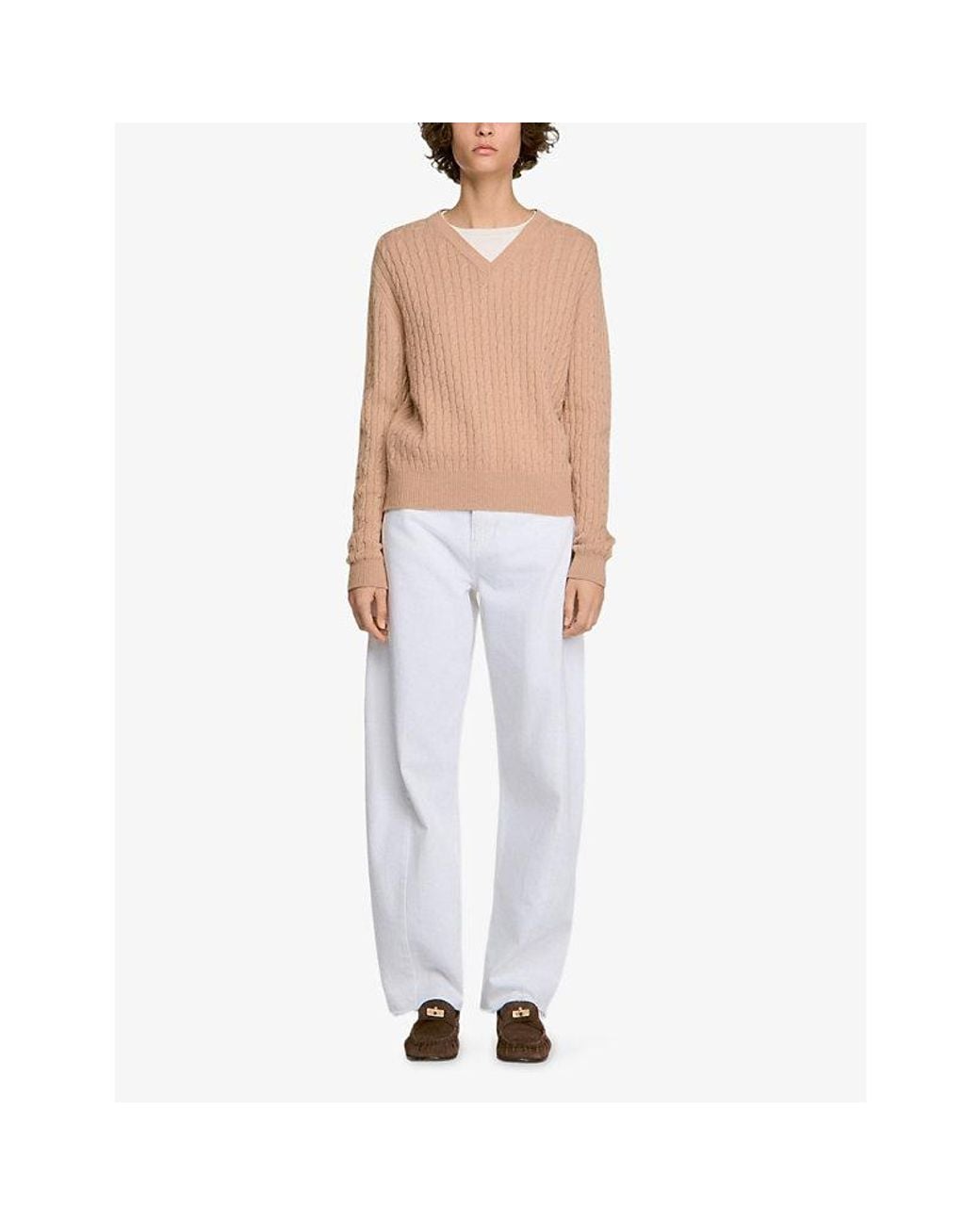 Sandro Natural Two-In-One Cable-Knit Wool Jumper