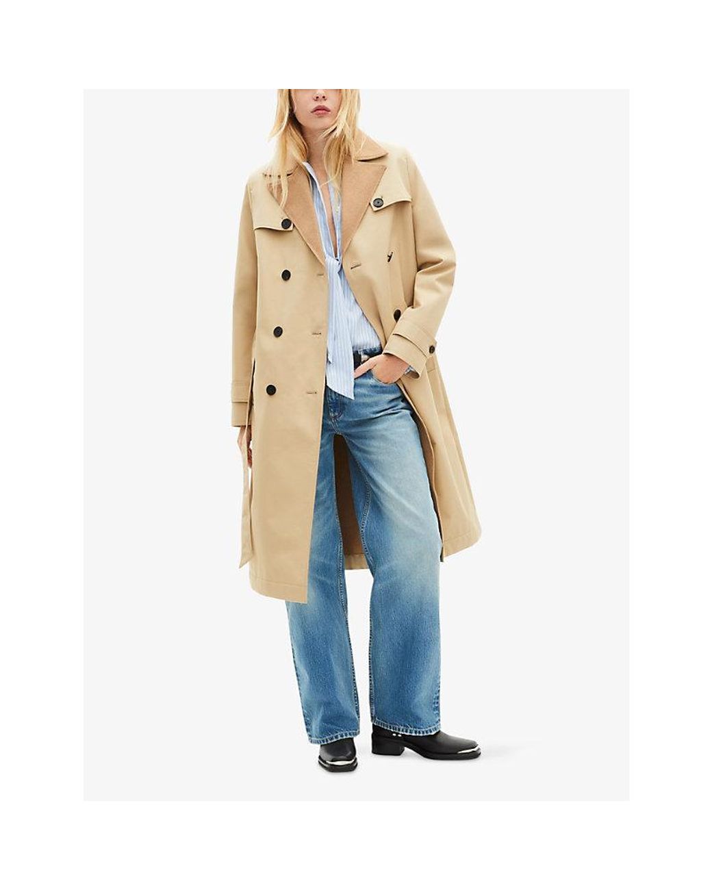 The Kooples Natural Double-Breasted Tie-Waist Cotton-Blend Coat