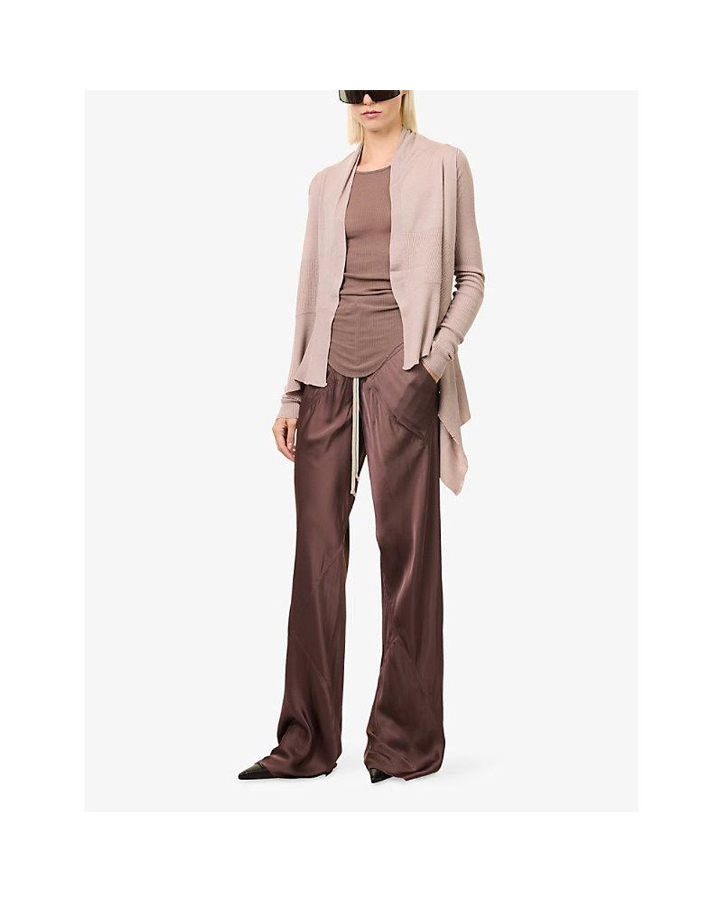 Rick Owens Pink Draped Cropped Wool Cardigan