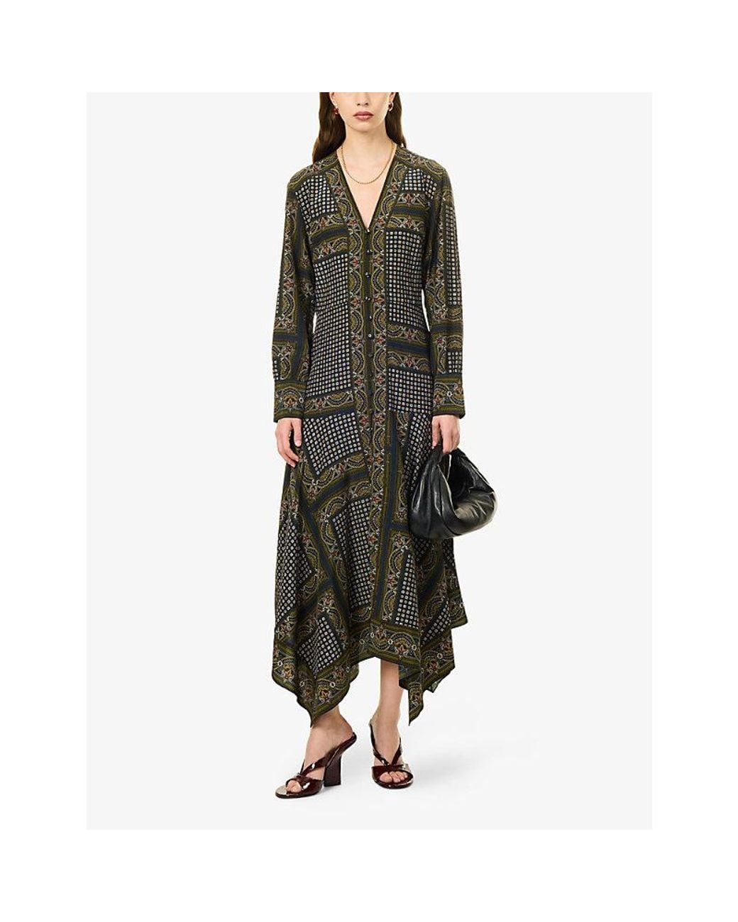 Veronica Beard Gray Skye Scarf-Print Silk-Blend Midi Dress