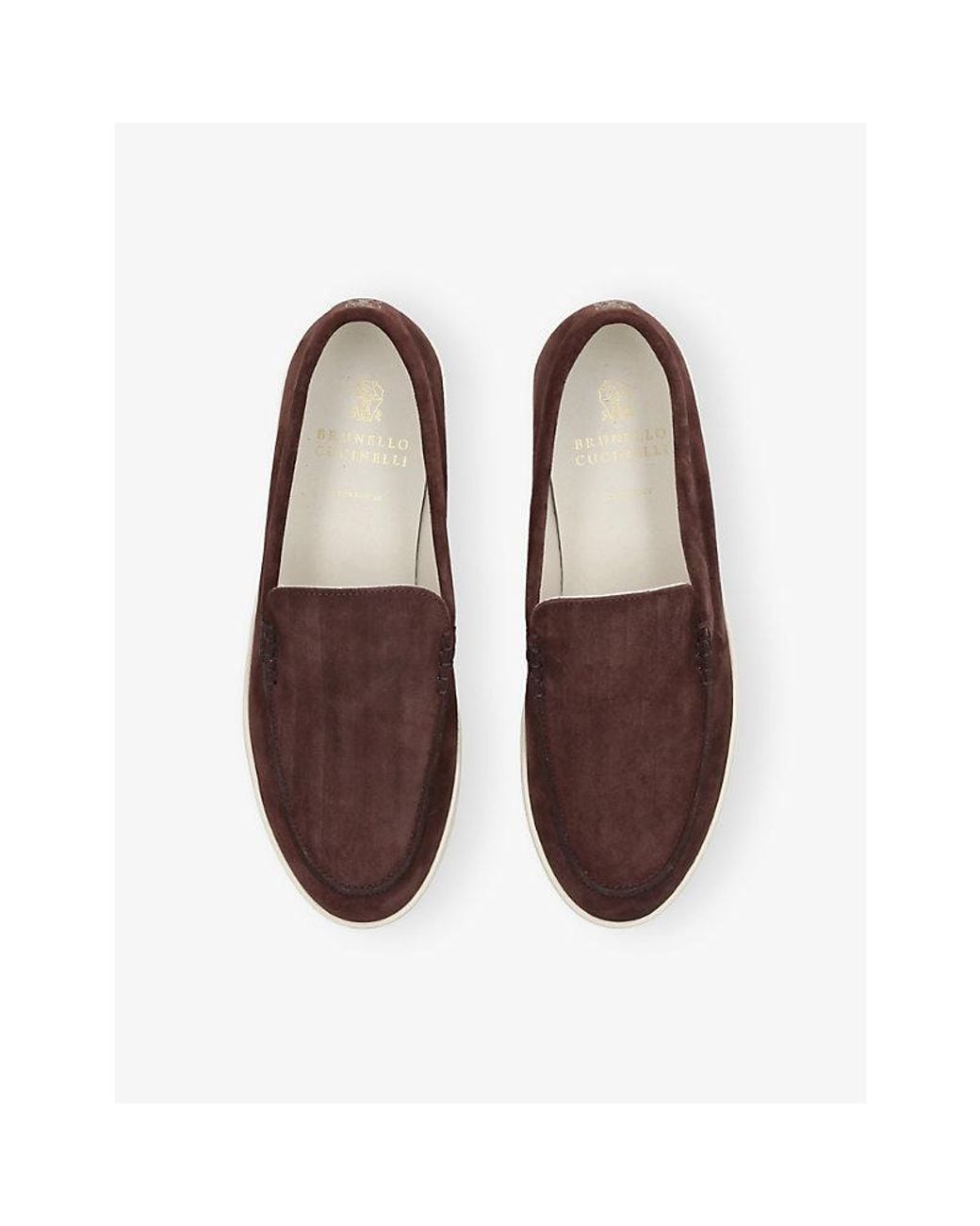Brunello Cucinelli Brown Chevron Suede Loafers for men