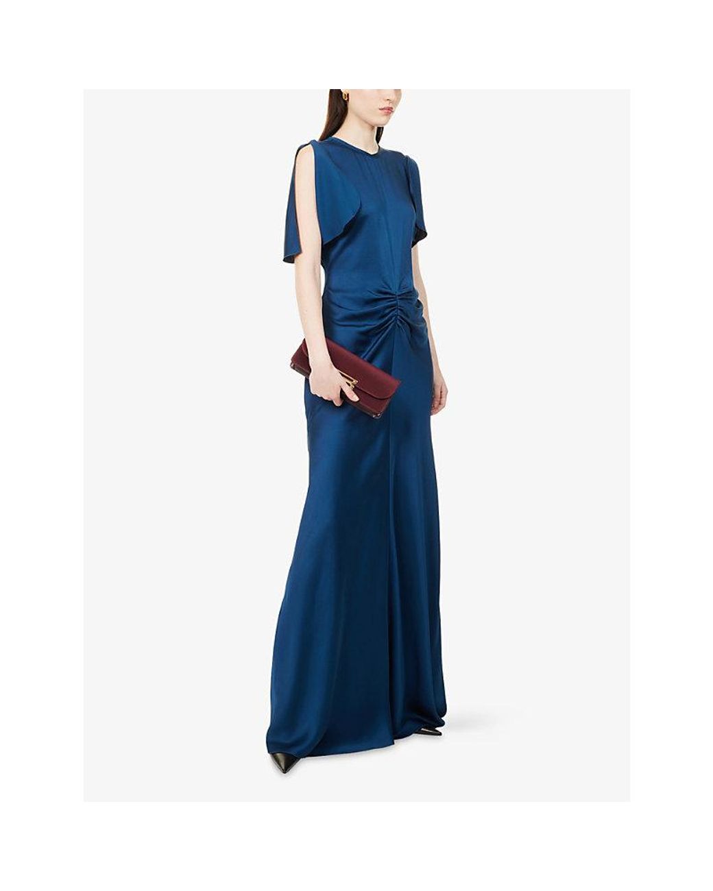 Victoria Beckham Blue Isabella Draped Satin Gown
