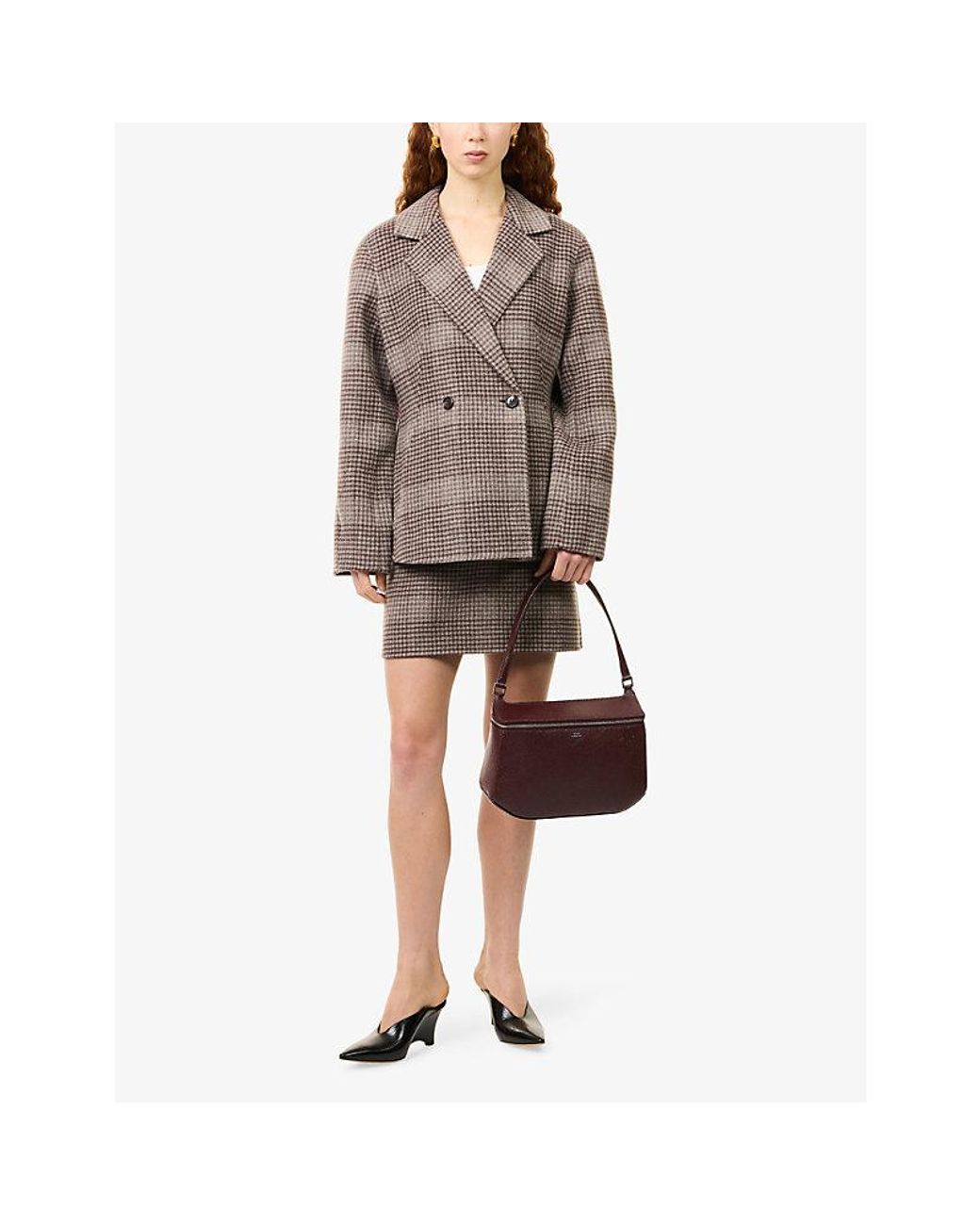 Theory Brown Plaid Wool And Cashmere Mini Skirt
