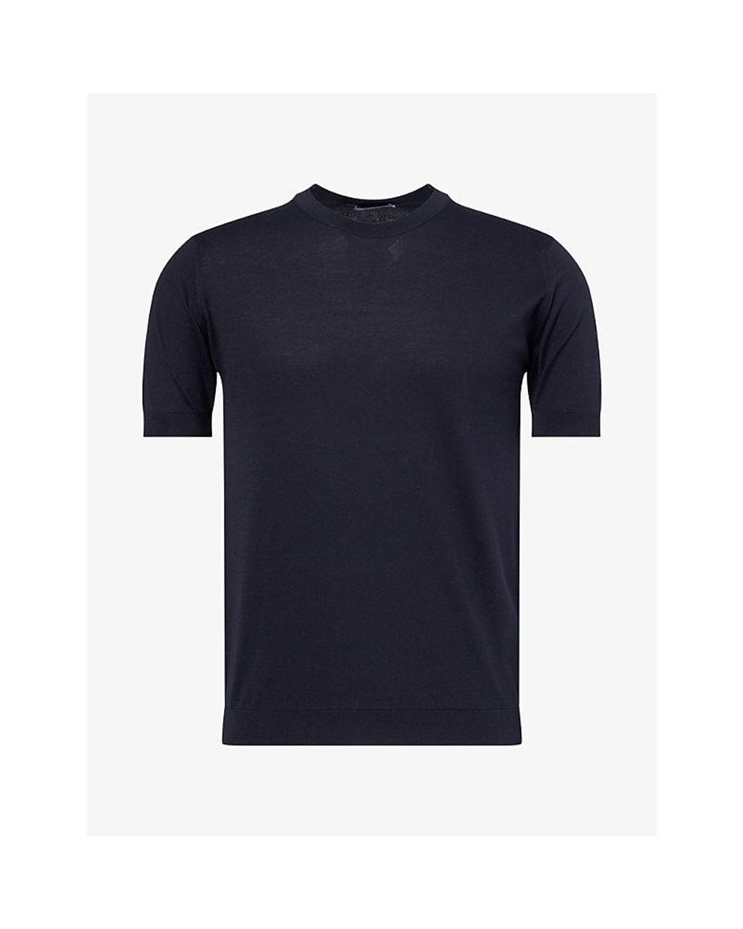 John Smedley Blue Short-Sleeve Knitted Cotton T-Shirt for men