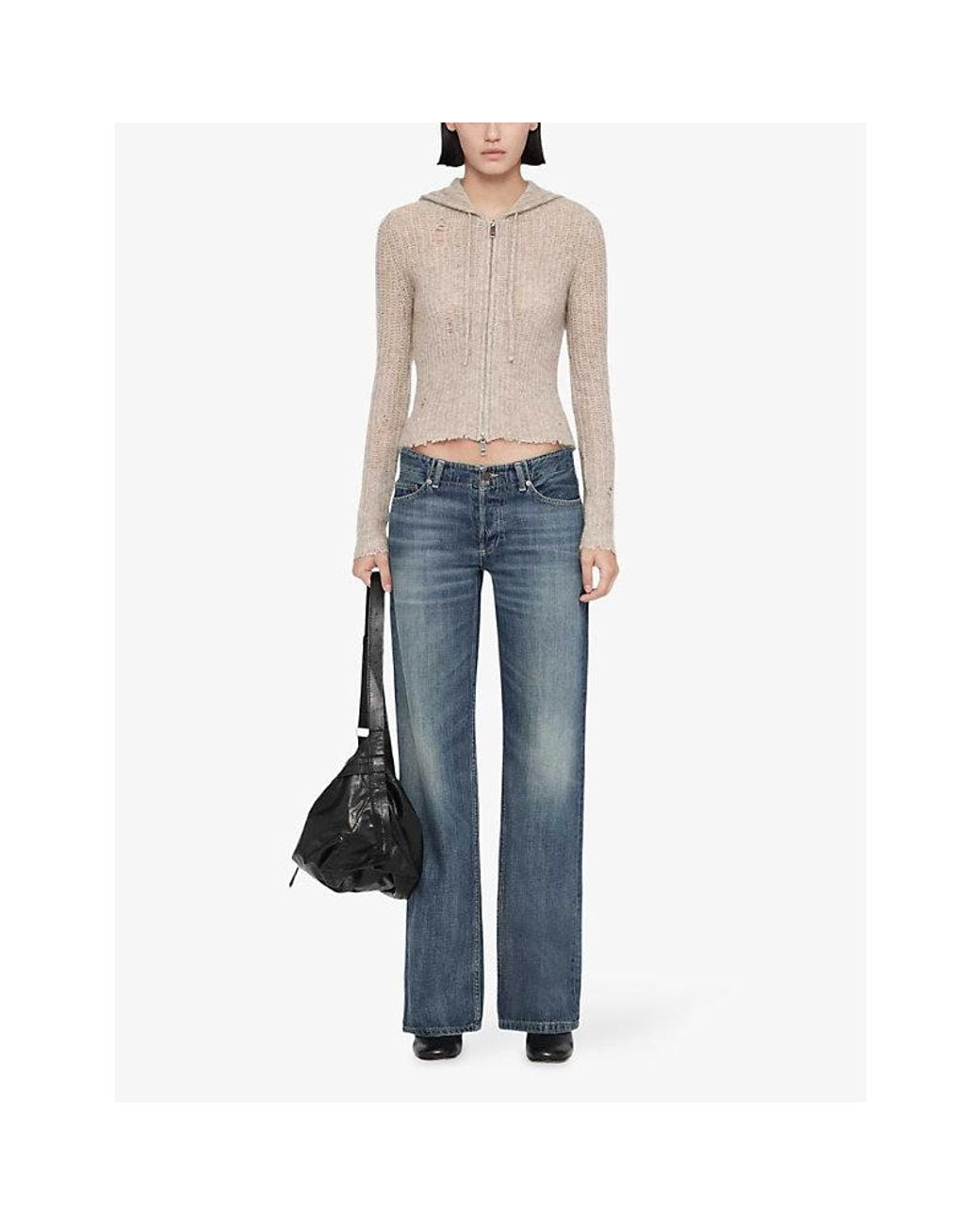 AllSaints Natural Mabel Distressed Knit Woven Hoody