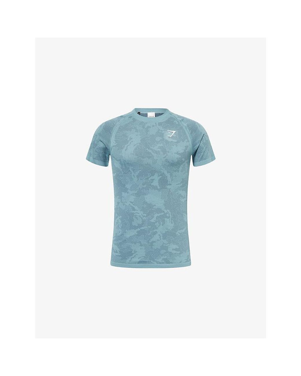 GYMSHARK Blue Geo Seamless Stretch-Woven T-Shirt for men