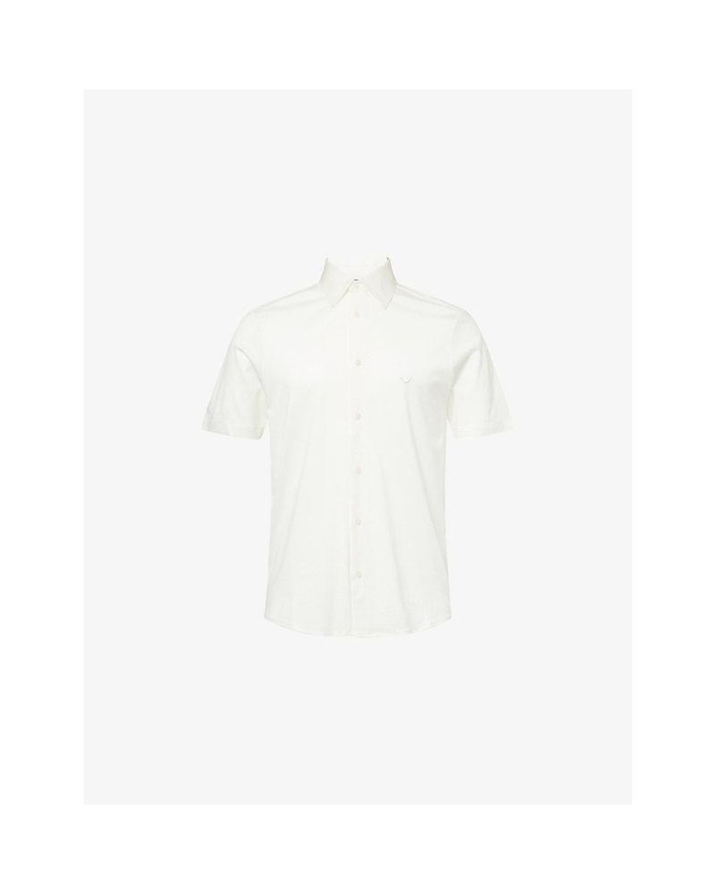 Emporio Armani White Short-Sleeve Slim-Fit Cotton-Blend Shirt for men