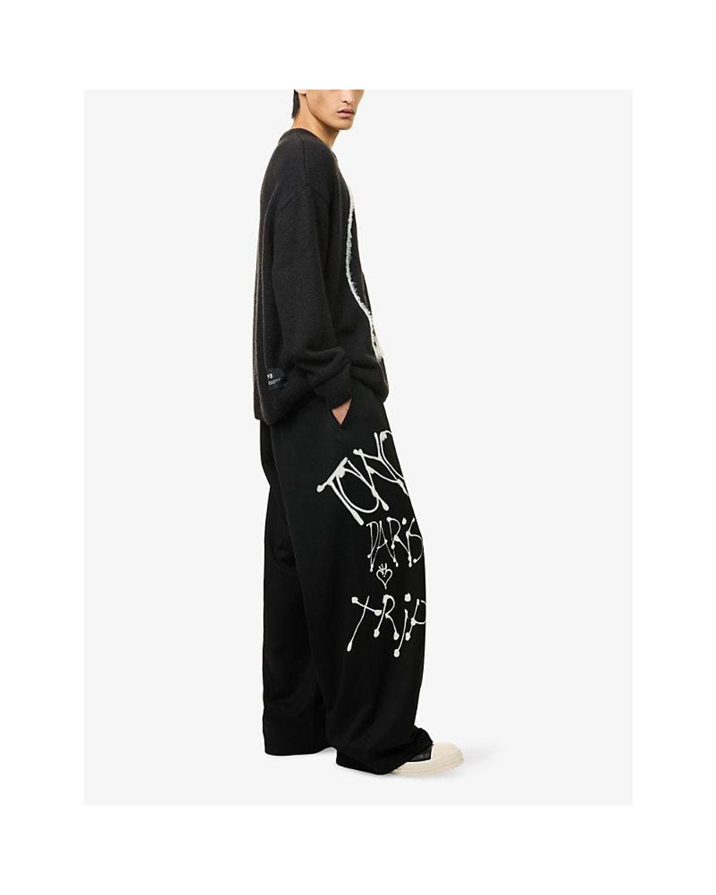 Y-3 Black Graphic-Print Wool-Blend Jogging Bottoms for men