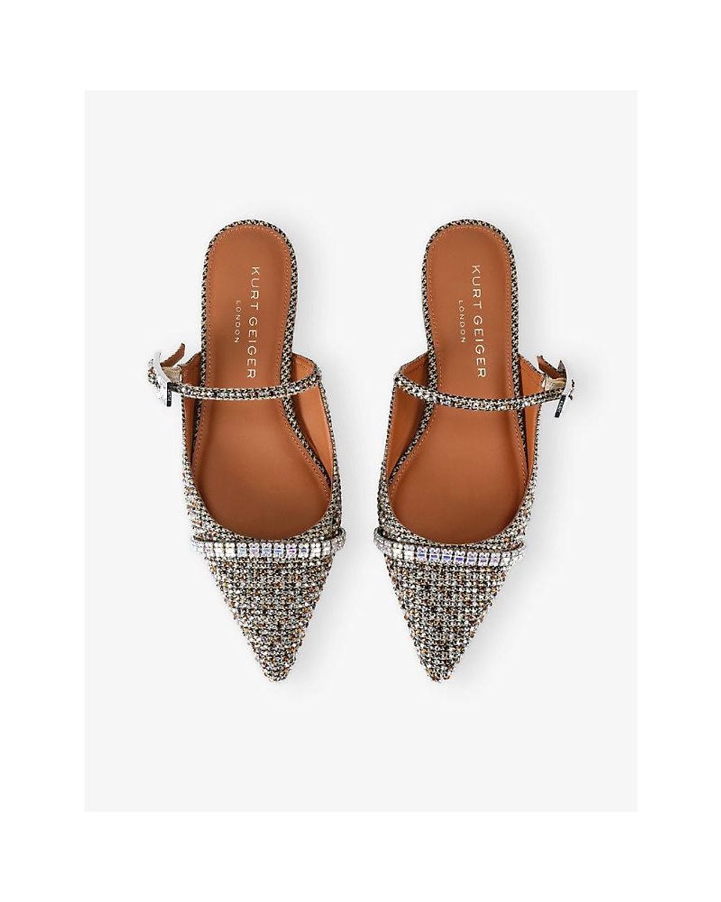 Kurt Geiger White Strass Buckle Flat Woven Mules