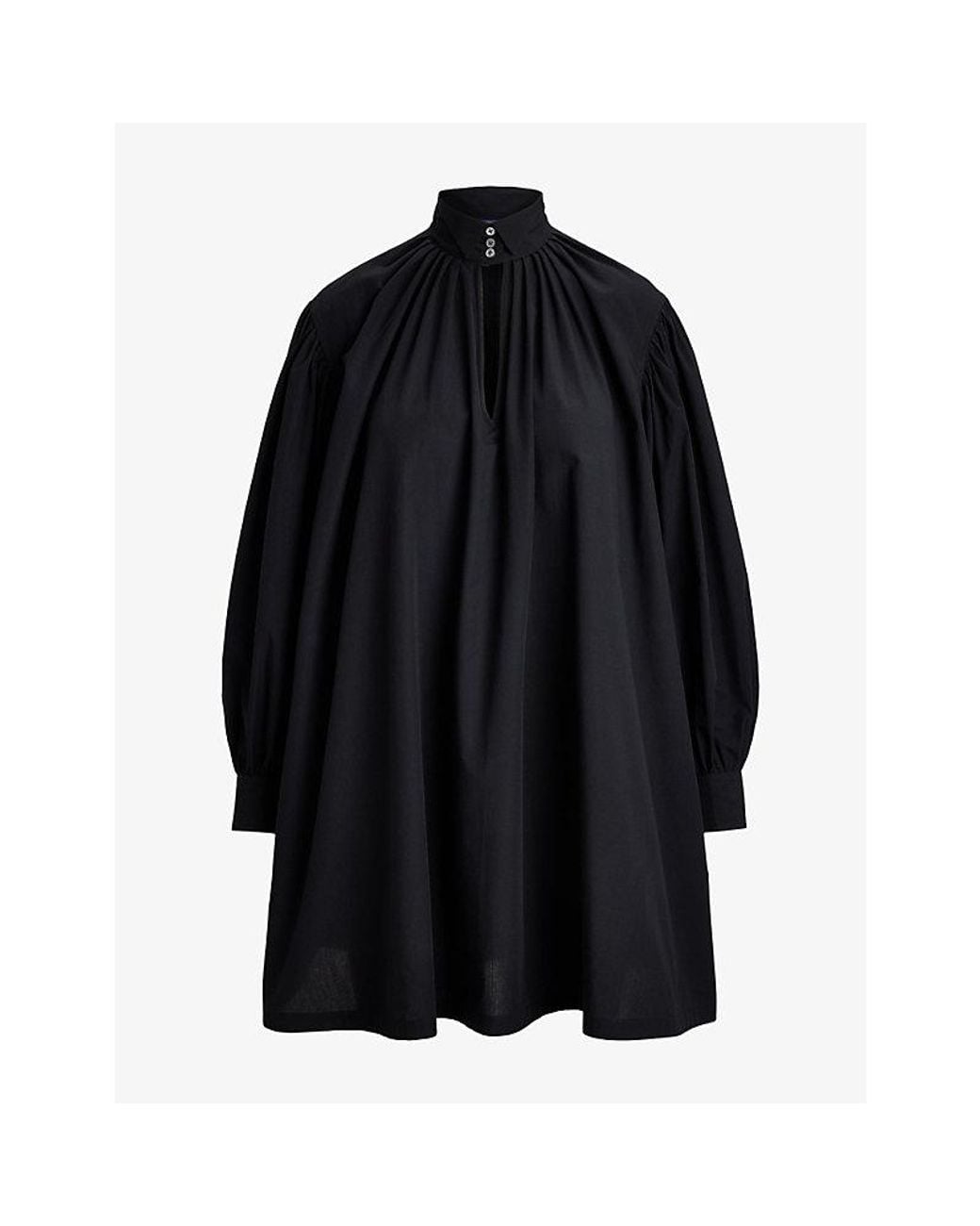 Polo Ralph Lauren Black Pleated Tuxedo-Collar Cotton Mini Dress