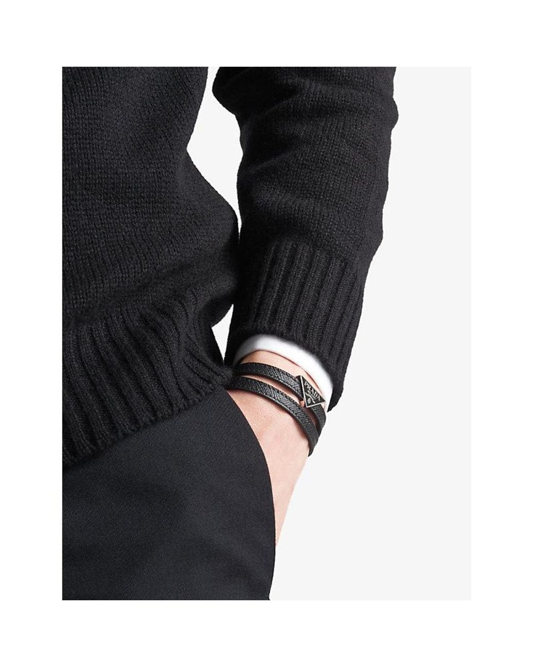 Prada Black Brand-Plaque Saffiano-Leather Belt