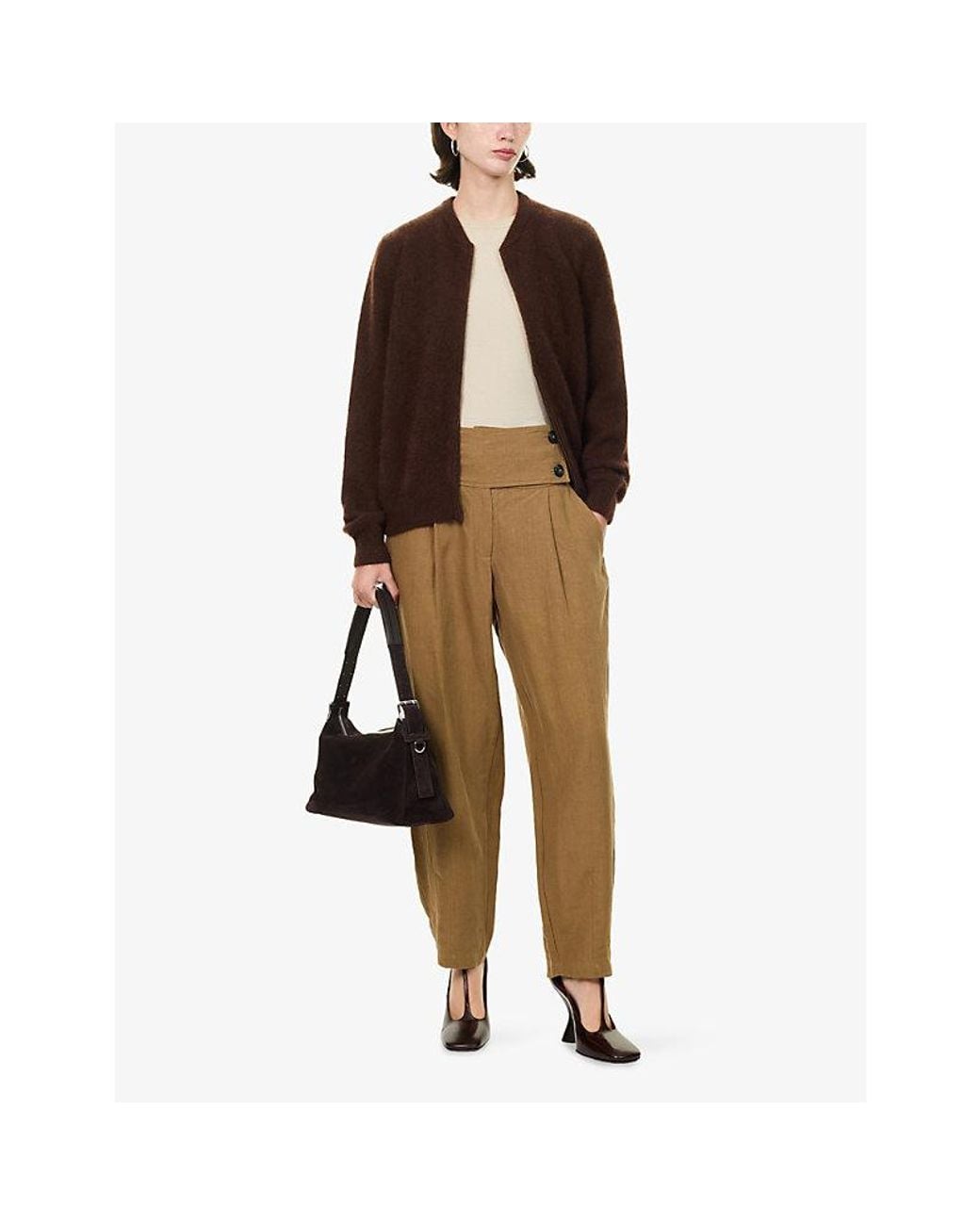 Frenckenberger Brown Mini Bomber Wool-And-Silk Cardigan