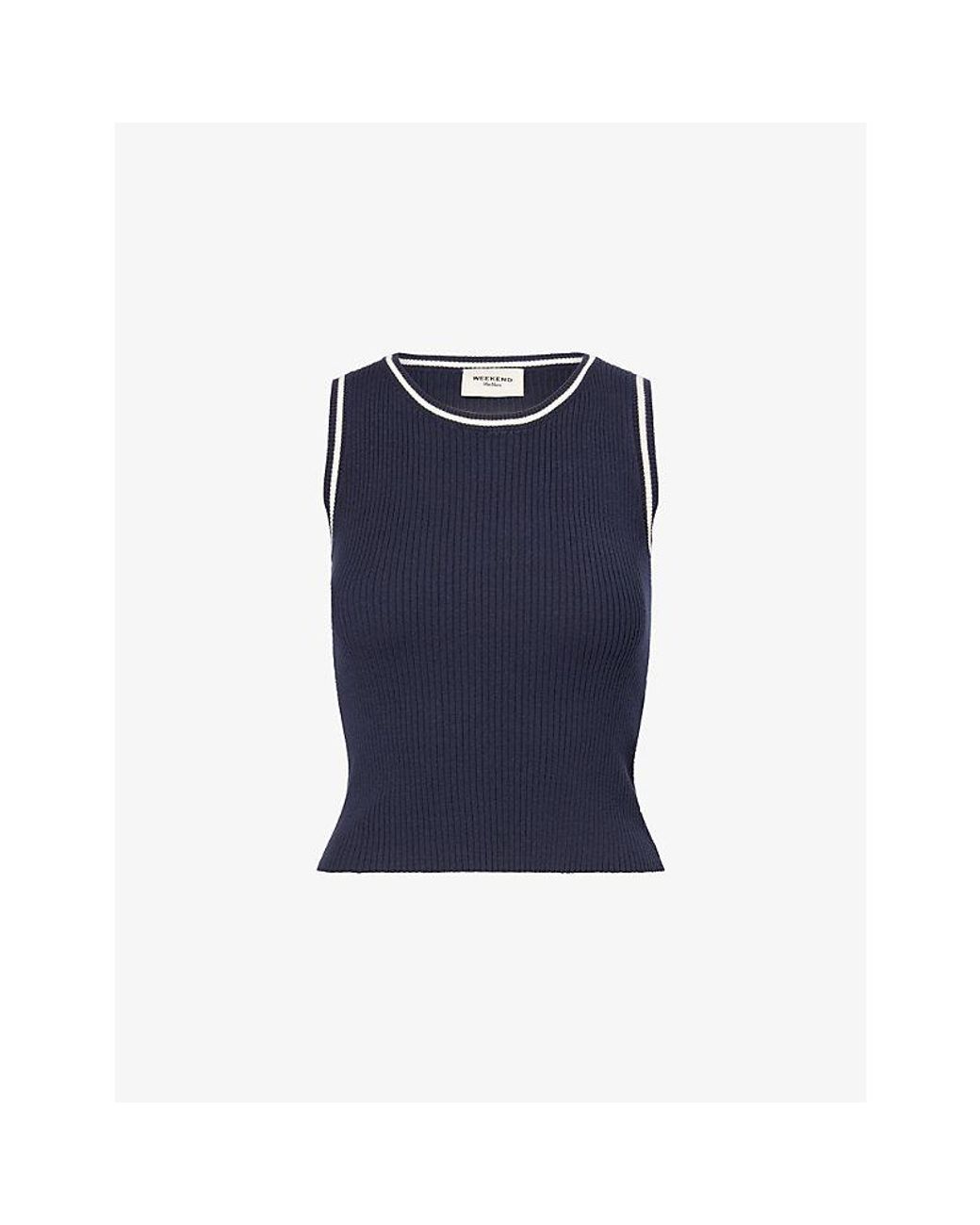 Weekend by Maxmara Blue Taro Sleeveless Ribbed-Knit Top