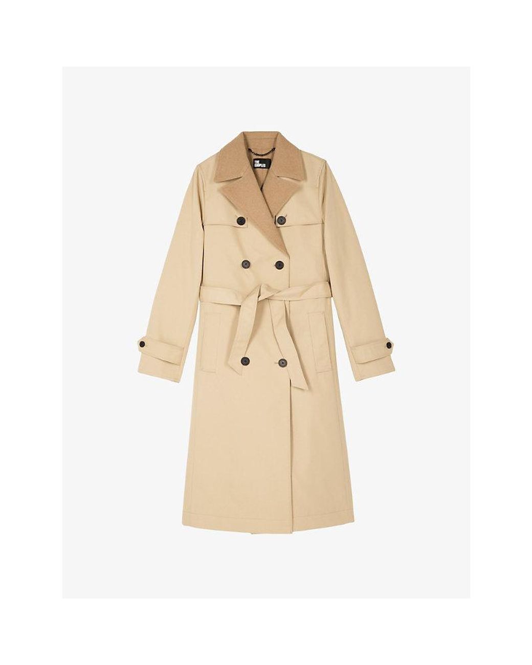 The Kooples Natural Double-Breasted Tie-Waist Cotton-Blend Coat