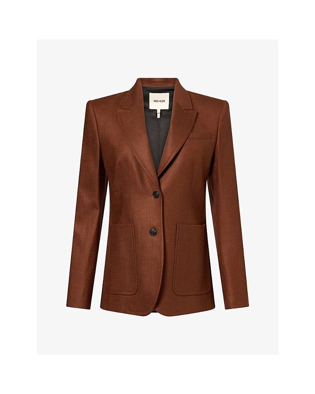 ME+EM Brown Sharp Contour Single-Breasted Woven Blazer