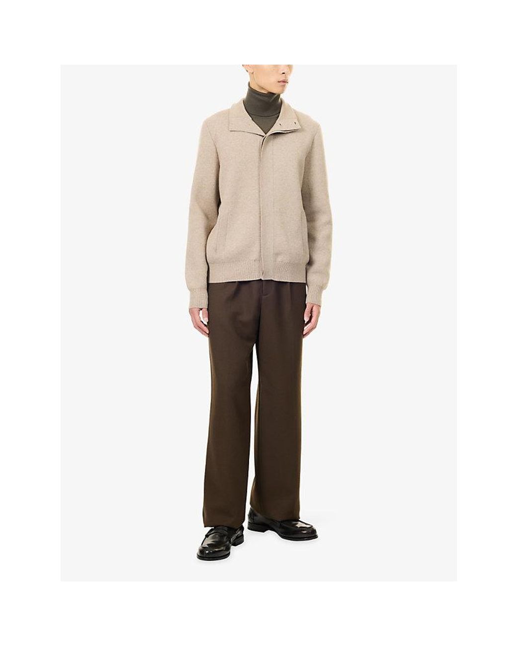 Dunhill Natural High-Neck Knitted Cashmere And Wool Bomber Jacket for men