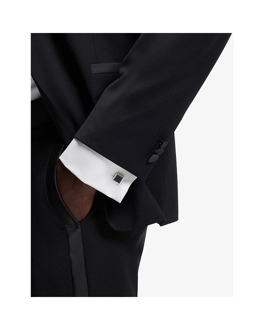HUGO White Square Branded Metal And Enamel Cufflinks for men