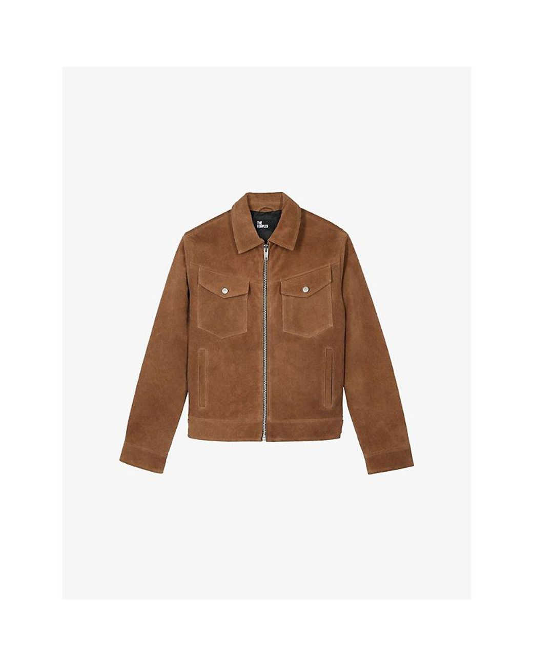 The Kooples Brown Four-Pocket Zip-Up Suede Jacket for men