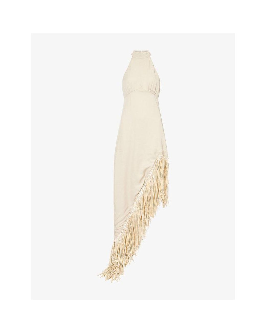 Rebirth White Fringed Asymmetric Woven Maxi Dress