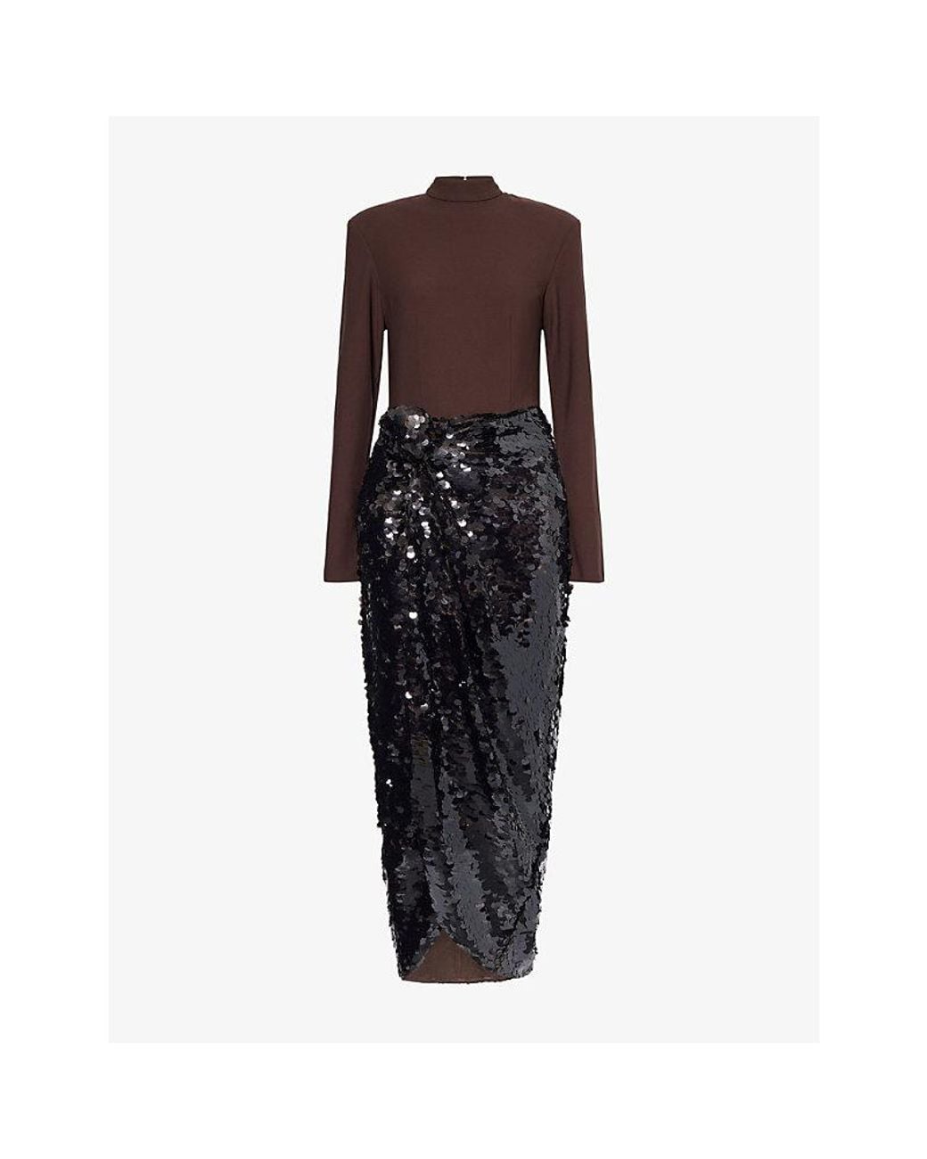 ROTATE BIRGER CHRISTENSEN Black Linetta Knotted Sequin Midi Dress